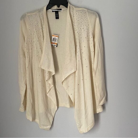 INC Women’s Waterfall Open Front Rhinestone Long Sleeve Wool Blend Cardigan S - Picture 1 of 3